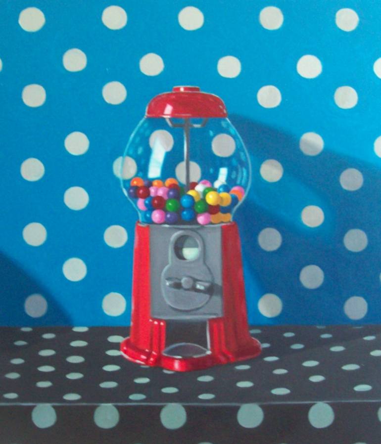 Gumball Machine with Blue Polka Fabric Painting by Maureen O'Connor ...