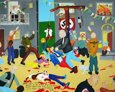 Bad Painting Number 01: Angry men & women beating the hell out of black, yellow, brown, gay people & hairdressers on a lovely Tuesday afternoon. thumb
