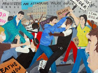 Bad Painting 162: Protesters are attacking police officers. thumb