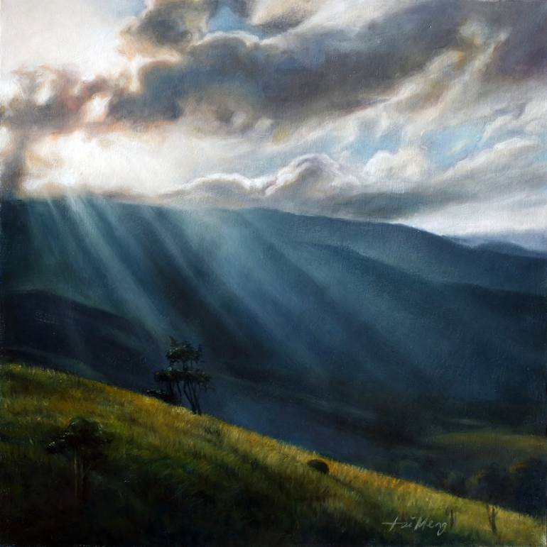 Morning Sun Rays on Broga Hill Painting by Tai Meng Lim Saatchi Art