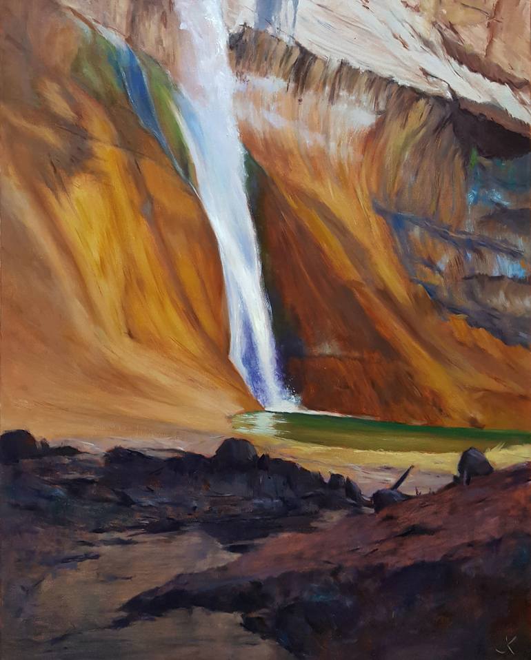 Lower Calf Creek falls Painting by Justinas Krasuckas Saatchi
