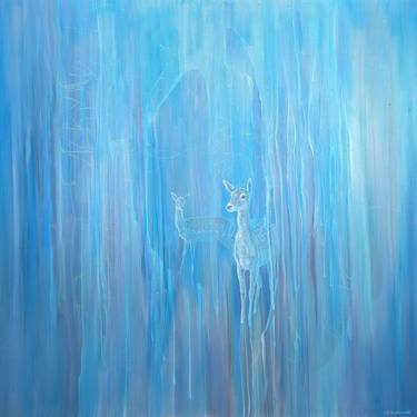 Out of the Blue, a blue abstract deer painting thumb