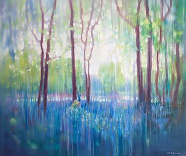 In His Element, a peacock in bluebell landscape painting thumb