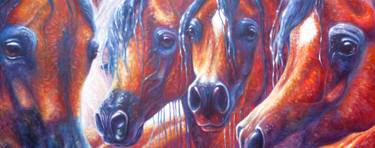 panoramic painting of 5 Arabian horses thumb