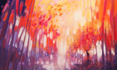 LARGE ORIGINAL Oil Painting - Harbinger of Autumn - a large forest abstract painting thumb