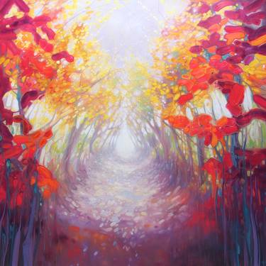 LARGE ORIGINAL Oil Painting - A Path Appears - a semi abstract woodland path landscape thumb