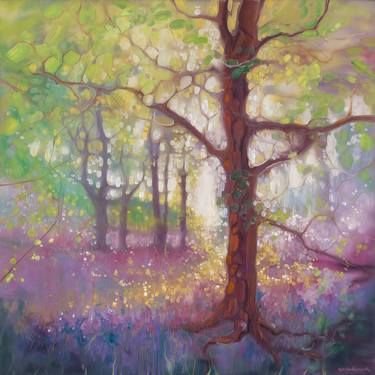 April in the Forest - a bluebell and wildflower woodland painting thumb