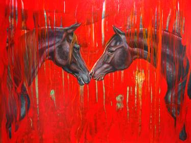 Equine Dreaming - large red horse abstract painting thumb