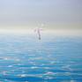 Freedom is a 30 x 24 x 0.5 inches oil painting on canvas showing a lone seagull gliding over a calm blue sparkling sea. The ocean is tranquil and the gull is in no hurry. Behind her, the sea glows white towards the horizon which is lost in a white haze. Light sparkles show on the peaks of the turquoise blue waves. I painted this because I wanted something calming and serene and find it represents freedom for me. I also painted it during the hot summer days of July and really wanted to be on holiday so it became a substitute :-) It had to be a lone gull because I am a fan of Jonathan Livingston Seagull by Richard Bach. The painting is ready to hang, white edges, frame recommended but not essential