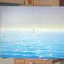 Freedom is a 30 x 24 x 0.5 inches oil painting on canvas showing a lone seagull gliding over a calm blue sparkling sea. The ocean is tranquil and the gull is in no hurry. Behind her, the sea glows white towards the horizon which is lost in a white haze. Light sparkles show on the peaks of the turquoise blue waves. I painted this because I wanted something calming and serene and find it represents freedom for me. I also painted it during the hot summer days of July and really wanted to be on holiday so it became a substitute :-) It had to be a lone gull because I am a fan of Jonathan Livingston Seagull by Richard Bach. The painting is ready to hang, white edges, frame recommended but not essential