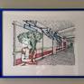 Framed in aluminium blue.