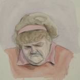 Heather continues to wander away dejected as she is chastised for attempting to steal sausage. by Anna FC Smith