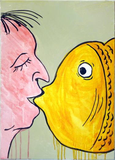 a man kissing a fish thumb