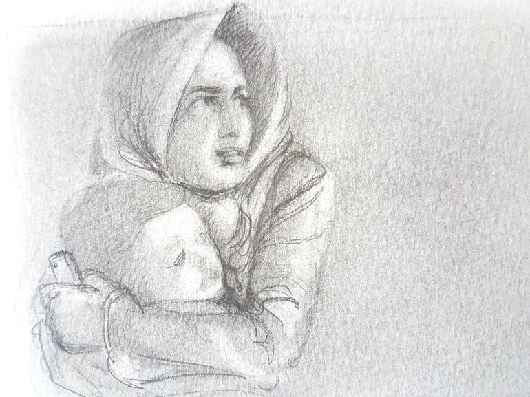 Original Figurative Family Drawing by christelle Guillet