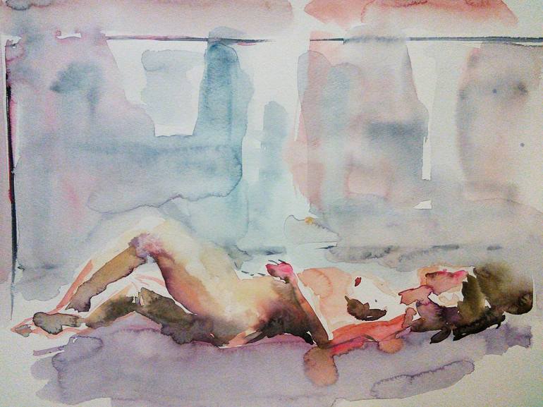 Woman lying on the Floor Painting by Philippe Laferriere | Saatchi Art