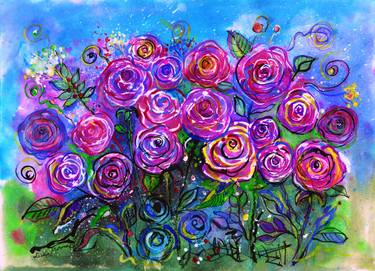 Original Expressionism Floral Paintings by LIDIA MARINA HUROVICH NEIVA