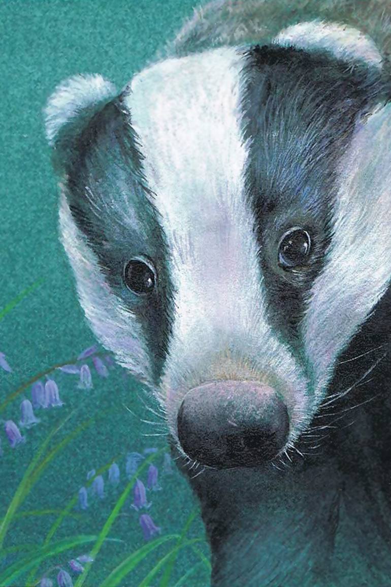 Badger in the bluebell woods Painting by Sarah Trett | Saatchi Art