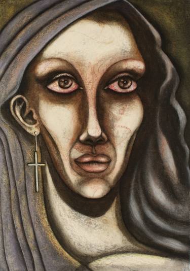 Surrealist Saint Virgin Maria with her fetus Jesus ear thumb
