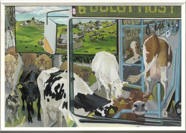 Original Figurative Cows Paintings by Klemen Zupanc