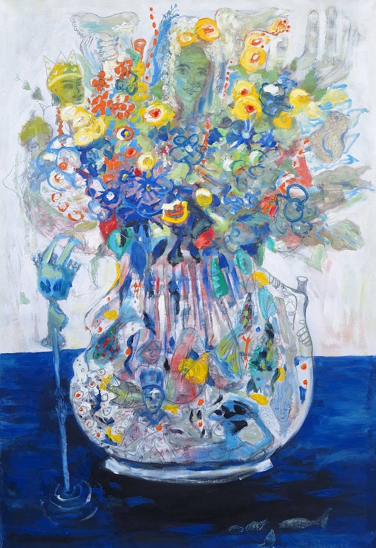 Original Abstract Expressionism Floral Painting by Dalma Schwertführer-Dobisz