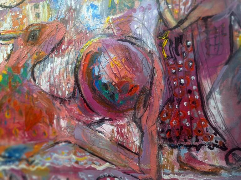 Original Surrealism People Painting by Dalma Schwertführer-Dobisz
