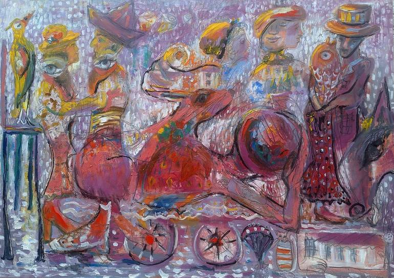 Original Surrealism People Painting by Dalma Schwertführer-Dobisz
