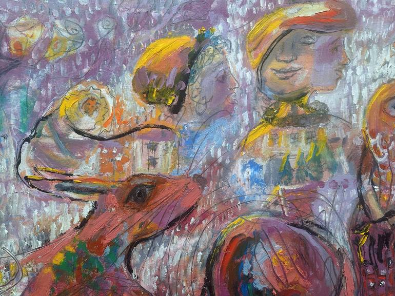 Original Surrealism People Painting by Dalma Schwertführer-Dobisz