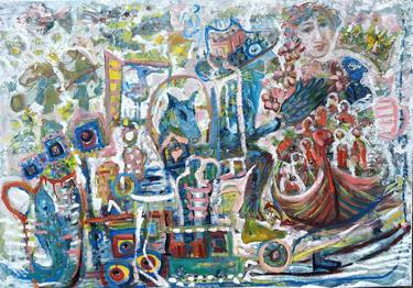 Original Surrealism Family Painting by Dalma Schwertführer-Dobisz