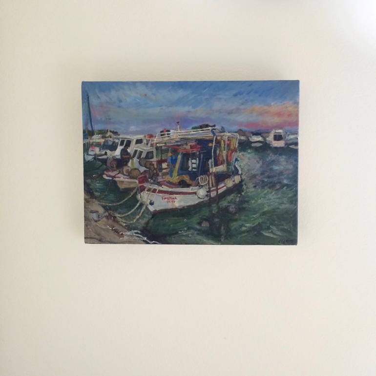 Original Impressionism Boat Painting by Christine Olga Smith