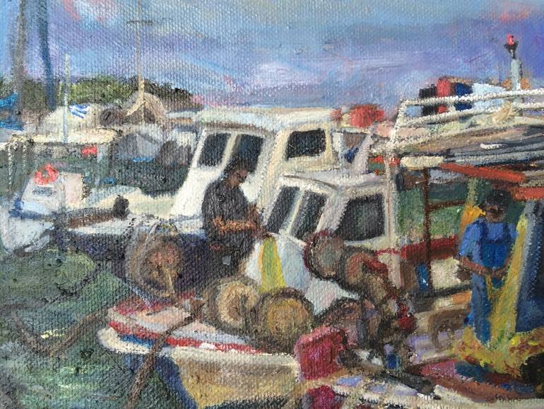 Original Impressionism Boat Painting by Christine Olga Smith