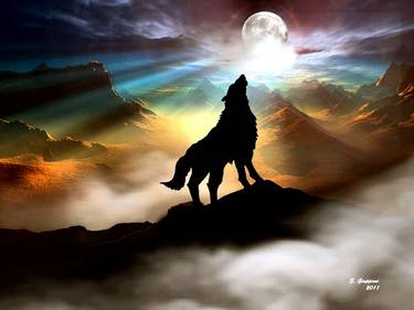 Wolf Howling at the Full Moon image