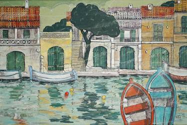 Original Impressionism Boat Painting by Ulrich Hartig