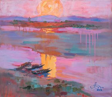 Original Impressionism Boat Paintings by Hanna Davydchenko