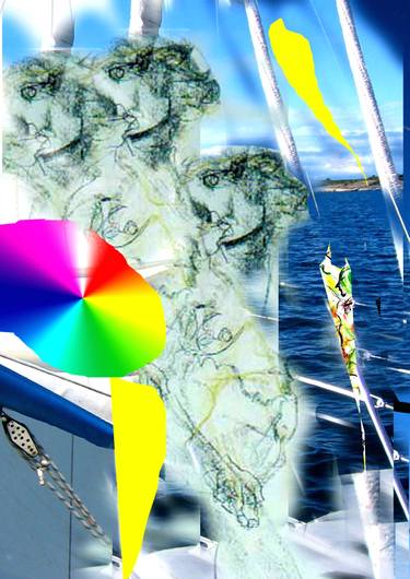 Original Abstract Sailboat Mixed Media by Vanda Parker