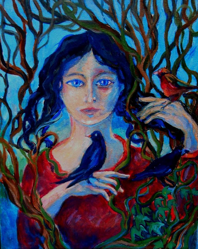 Cassandra and the Birds Painting by Trudi Doyle | Saatchi Art