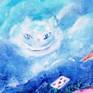 Detail-cheshire Cat from Alice in wonderland painting "Flamingo Croquet Anyone ? "