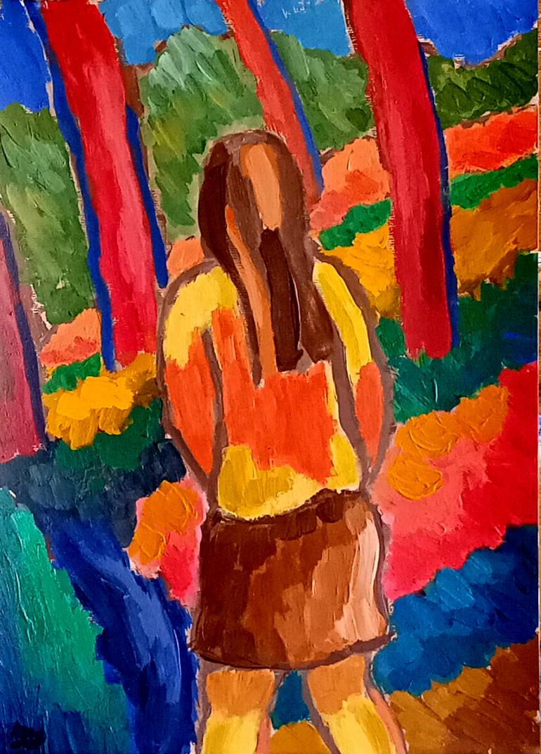 Original People Painting by Jolanda Bakker - Vd Ploeg | Fauvism Art on Paper | In the Colors of Spring