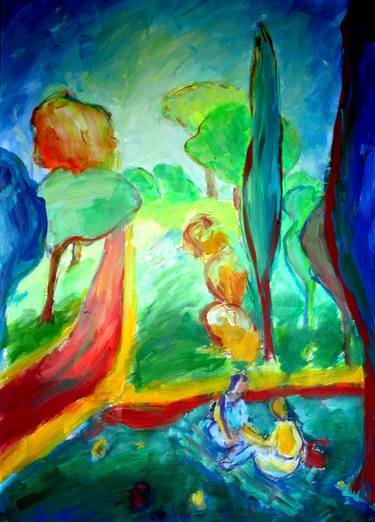 The picknick / In the parc Forest with blue orange trees thumb