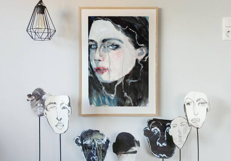 Original Abstract Expressionism People Painting by Anna Eckert