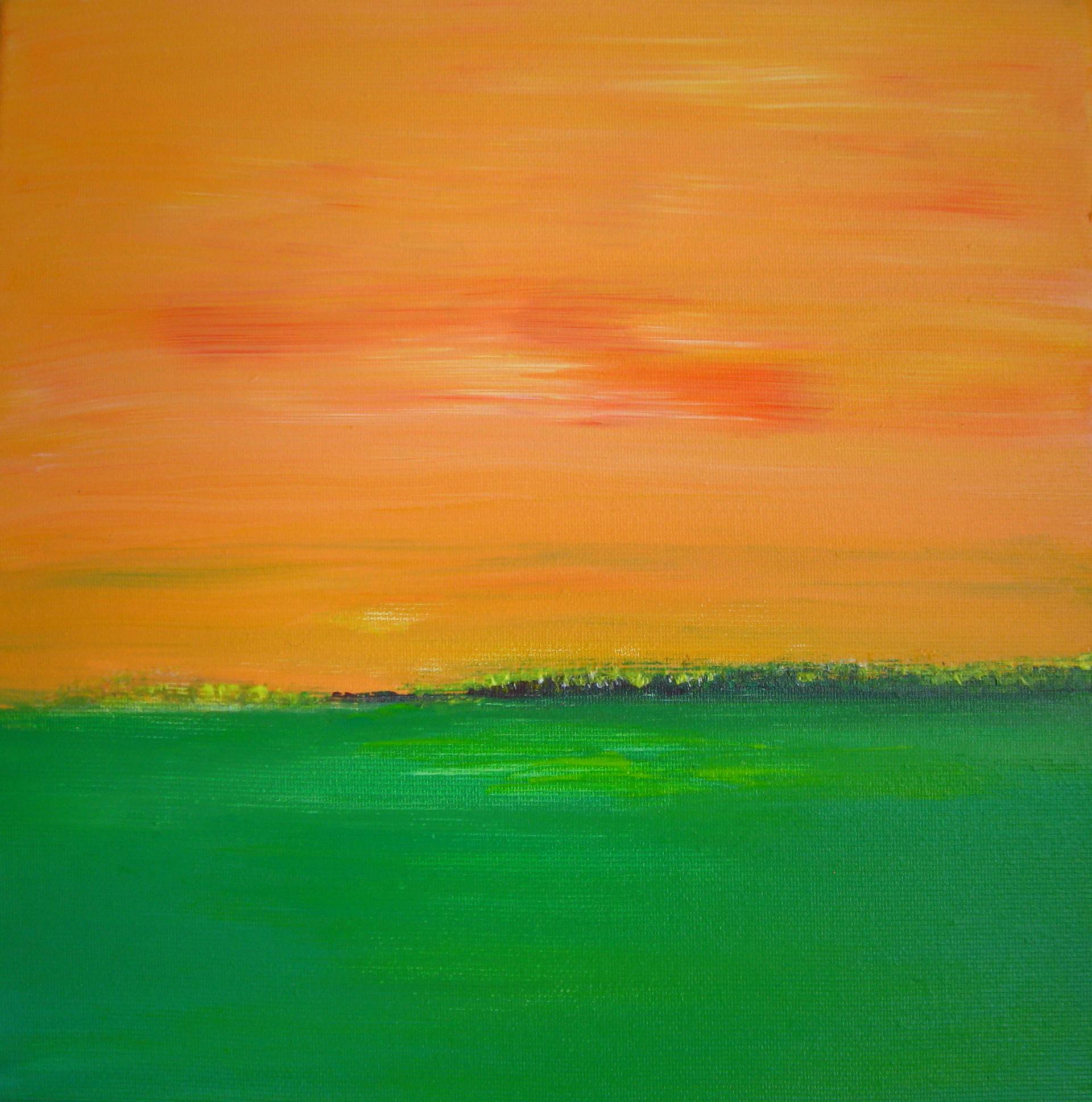 green sunset painting