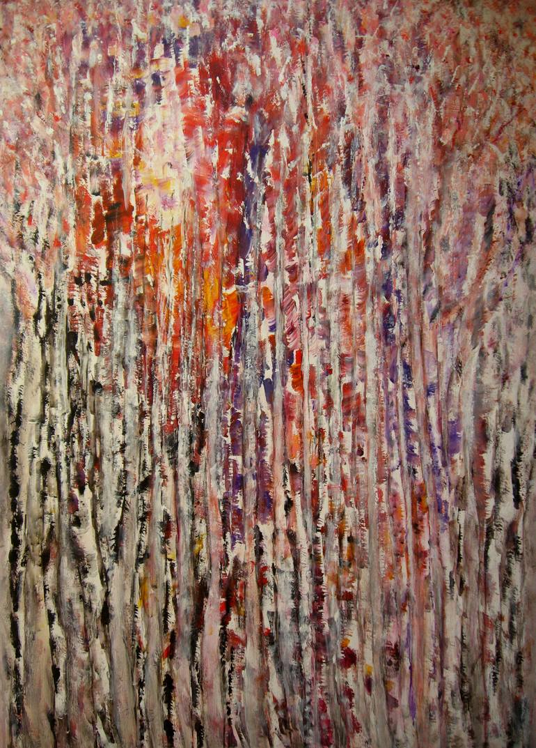 Spring Tree Trunks Painting by Alina Cristina Frent | Saatchi Art