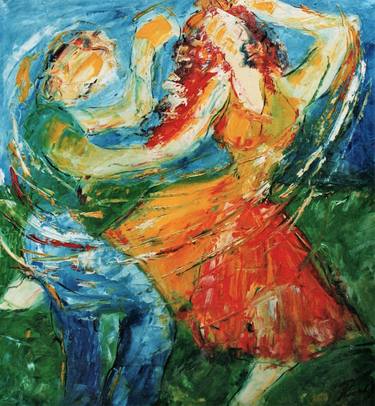 Il ballo - The Dance- abstract colourful dancing couple - Renate van Nijen thumb