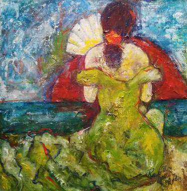 Flamenco dancer on the beach in a green dress - Renate van Nijen thumb