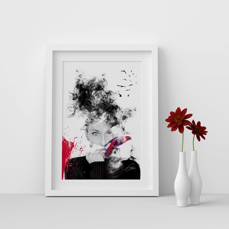 Original Abstract Portrait Mixed Media by Xrista Stavrou