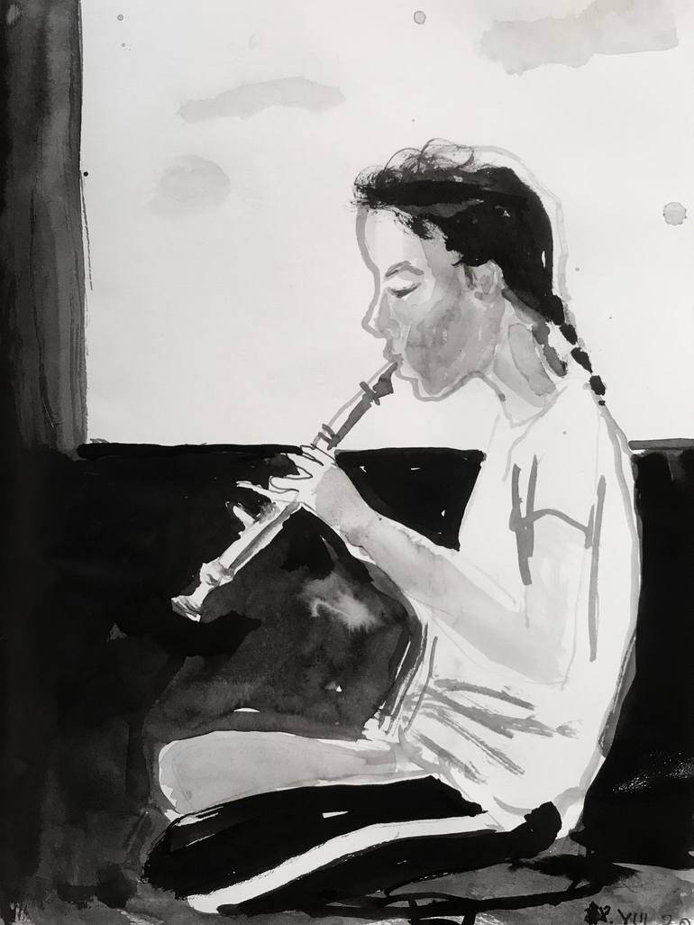 flute player drawing