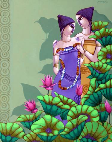 Original Art Deco Love Paintings by Sekhar Roy