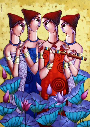 Print of Art Deco Love Paintings by Sekhar Roy