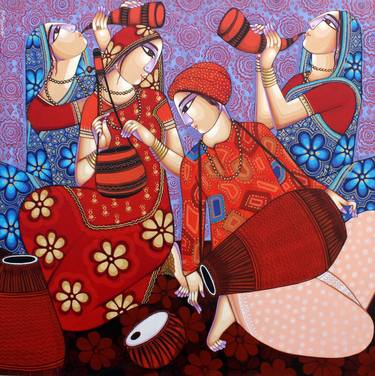 Original Art Deco Music Painting by Sekhar Roy