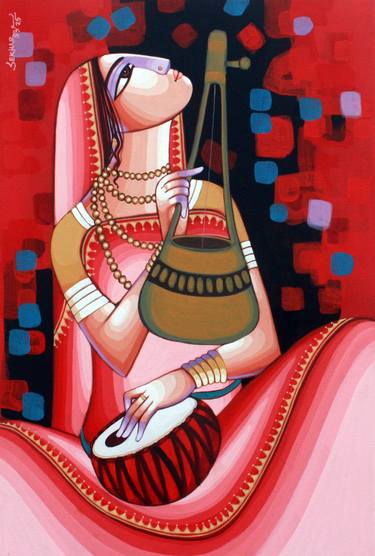 Original Art Deco Music Painting by Sekhar Roy