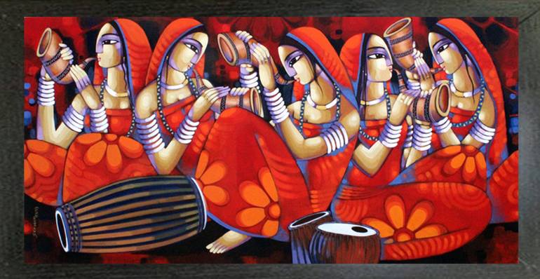 Original Art Deco Music Painting by Sekhar Roy